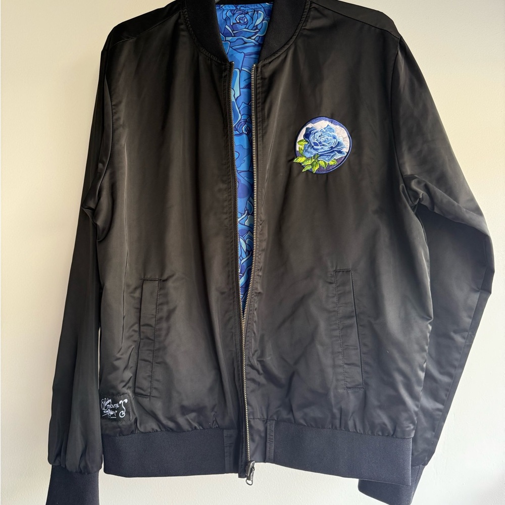 2 in 1 jacket blue rose statement 🤘🏼 bomber jacket